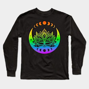 Rainbow Lotus And Moon Yoga Lover Zen Meditation Spiritual Abstract Art Long Sleeve T-Shirt